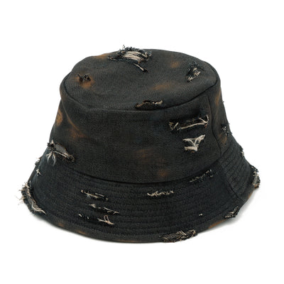 Damege & Burned Denim Bucket Hat / BLACK