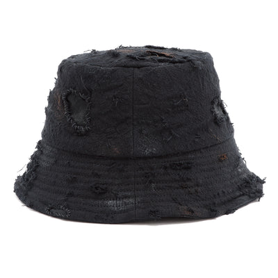 Damege&Burned Double Face Bucket Hat / BLACK
