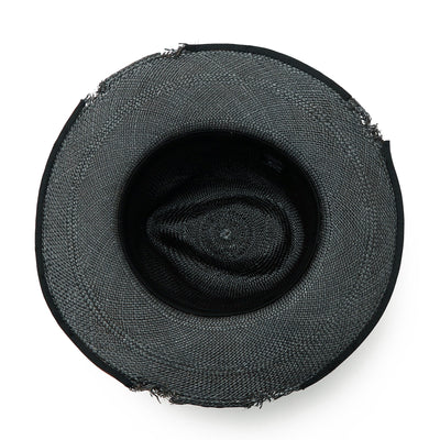 Damaged Panama Hat w/Feather / BLACK