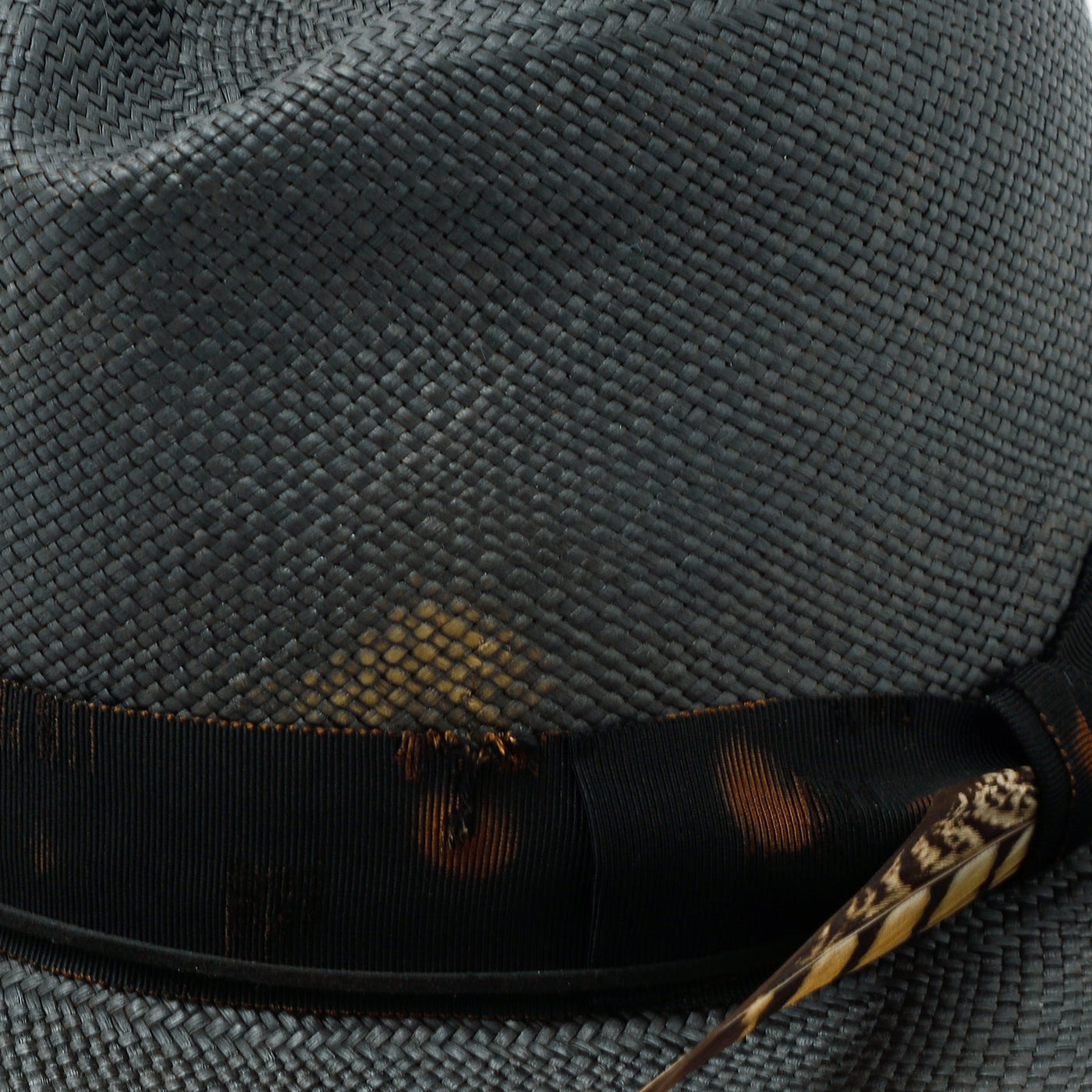Damaged Panama Hat w/Feather / BLACK