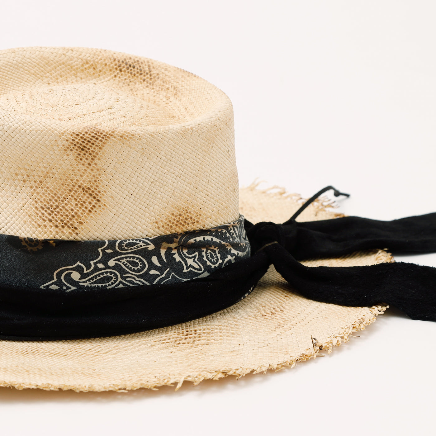 Bandana&Leather Burned Panama Hat / BEIGE