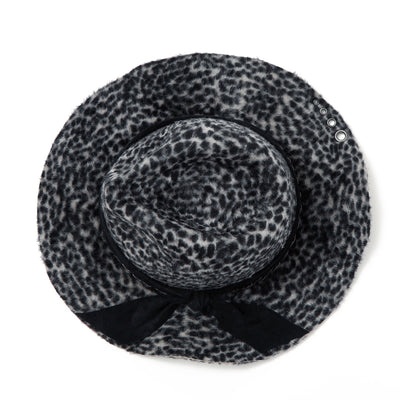 Gray Leopard Leather Chain Hat / GRAY
