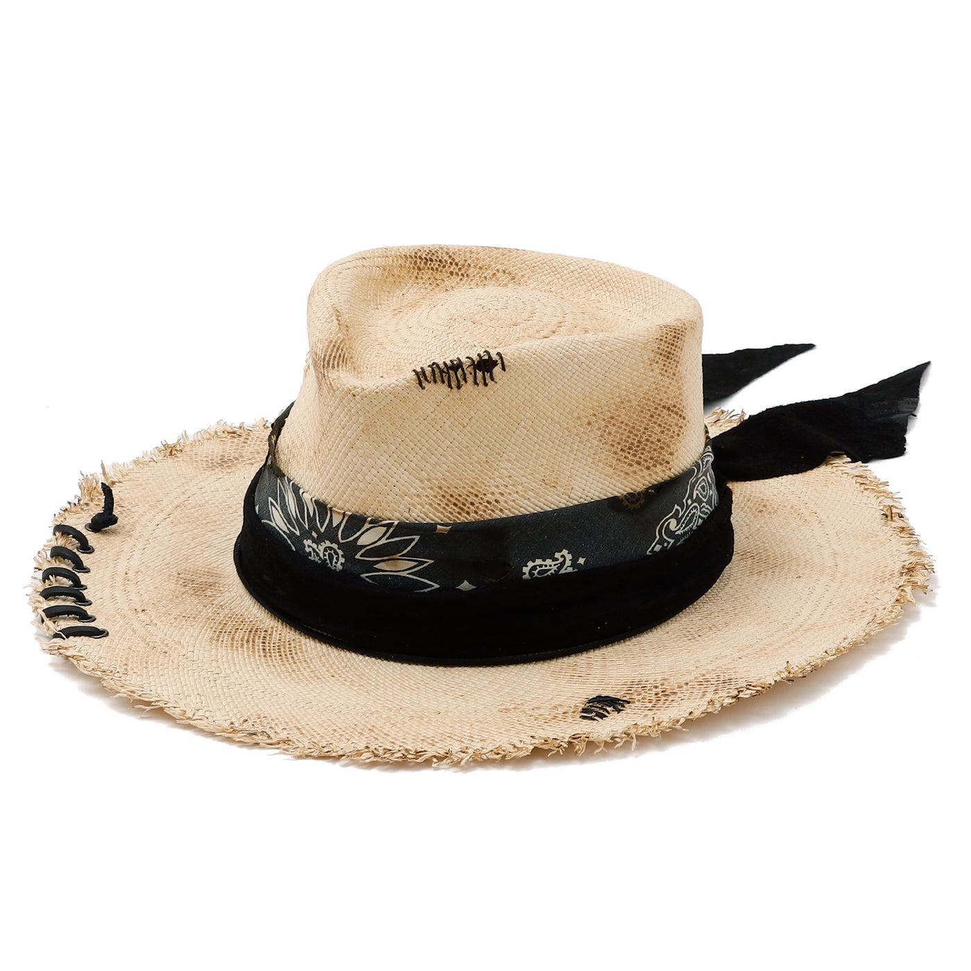 Bandana&Leather Burned Panama Hat / BEIGE