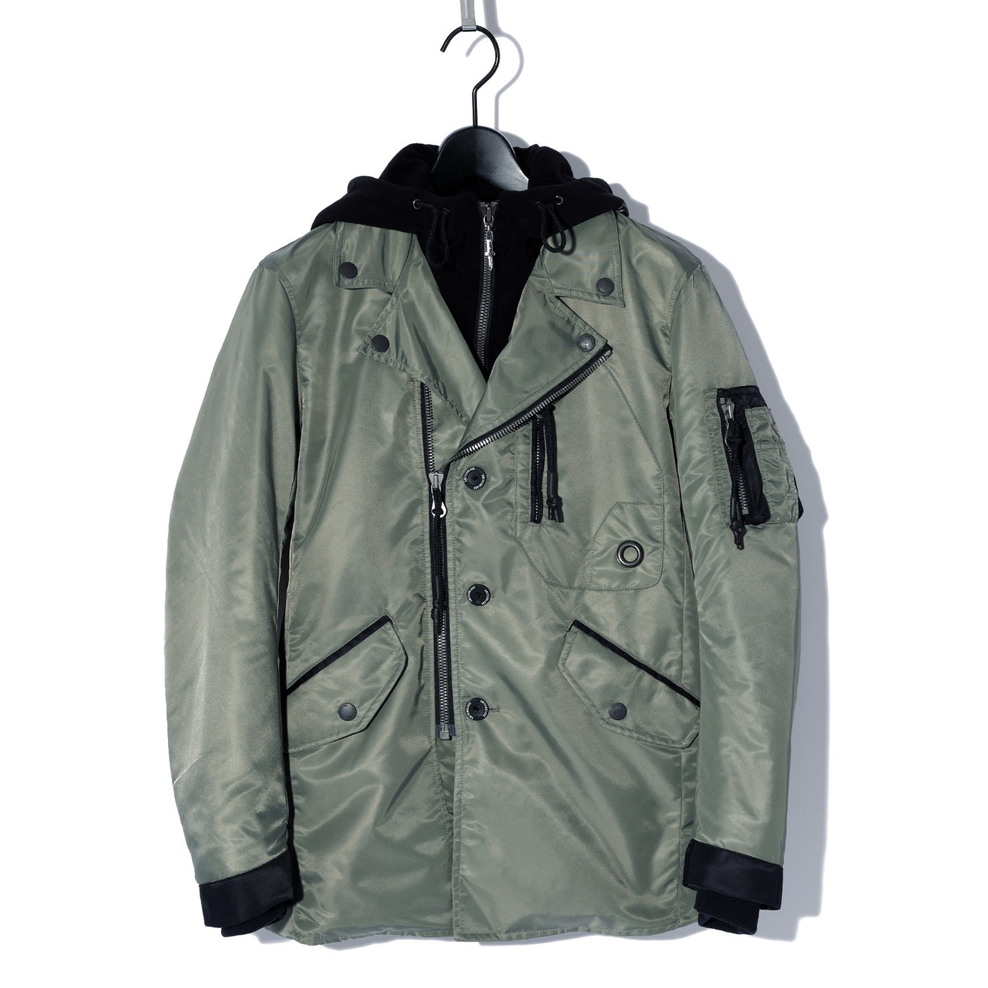 FAKE LAYERED NYLON JK w/HOOD / KHAKI