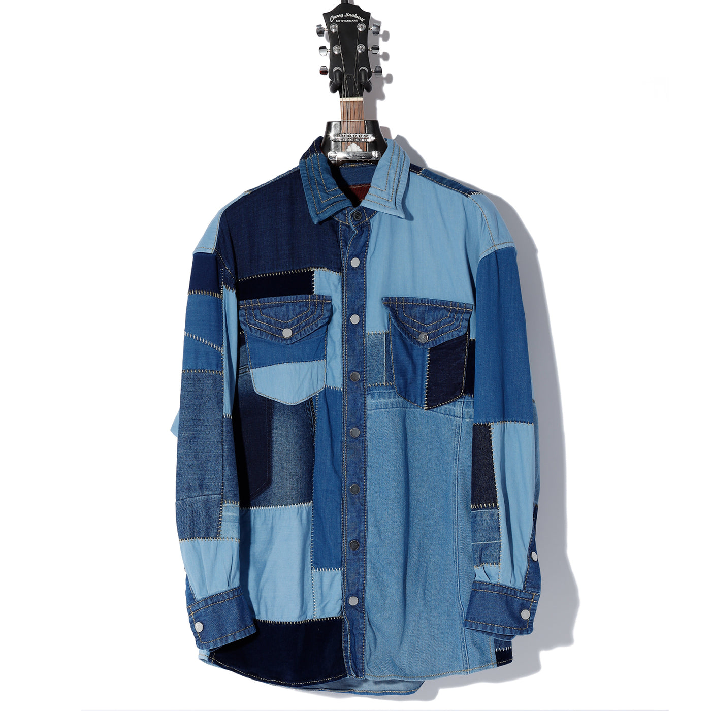 REMAKE PATCH WORK OVERSIZED SHIRT BLOUSON / A:MIX INDIGO PATCH  WORK