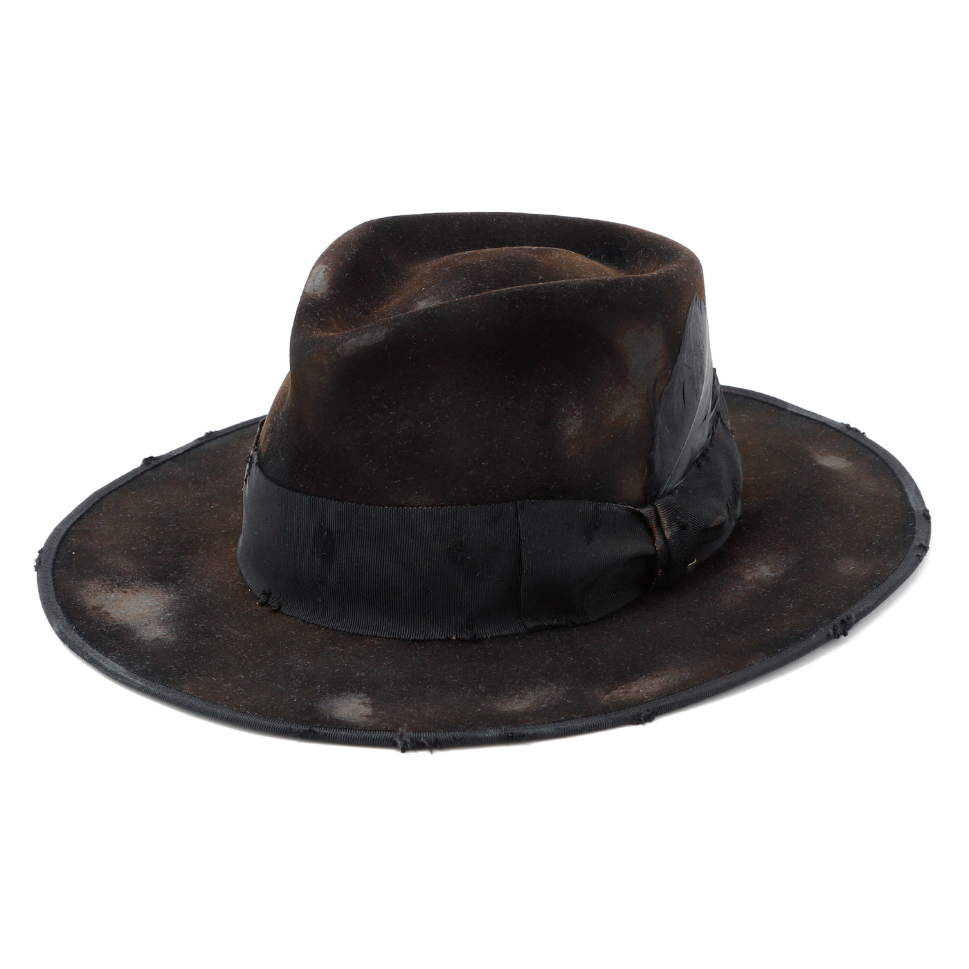 Burned Fedora Hat w/Feather / BLACK