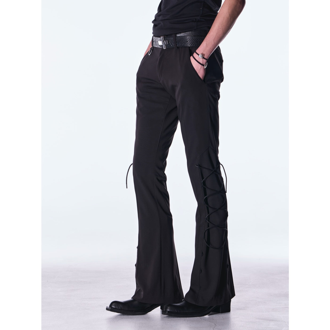 kiryuyrik(キリュウキリュウ)PE Gabardine LaceUpFlareSlacks / Black