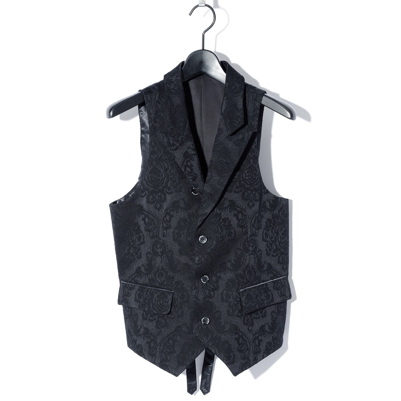 PEAKED LAPEL JACQUARD VEST / BLACK