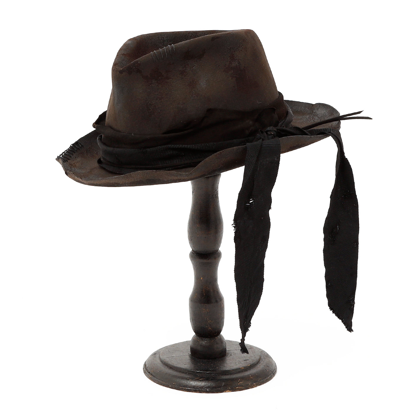 Leather & Ribbon Charcoal Burned Hat / CHARCOAL