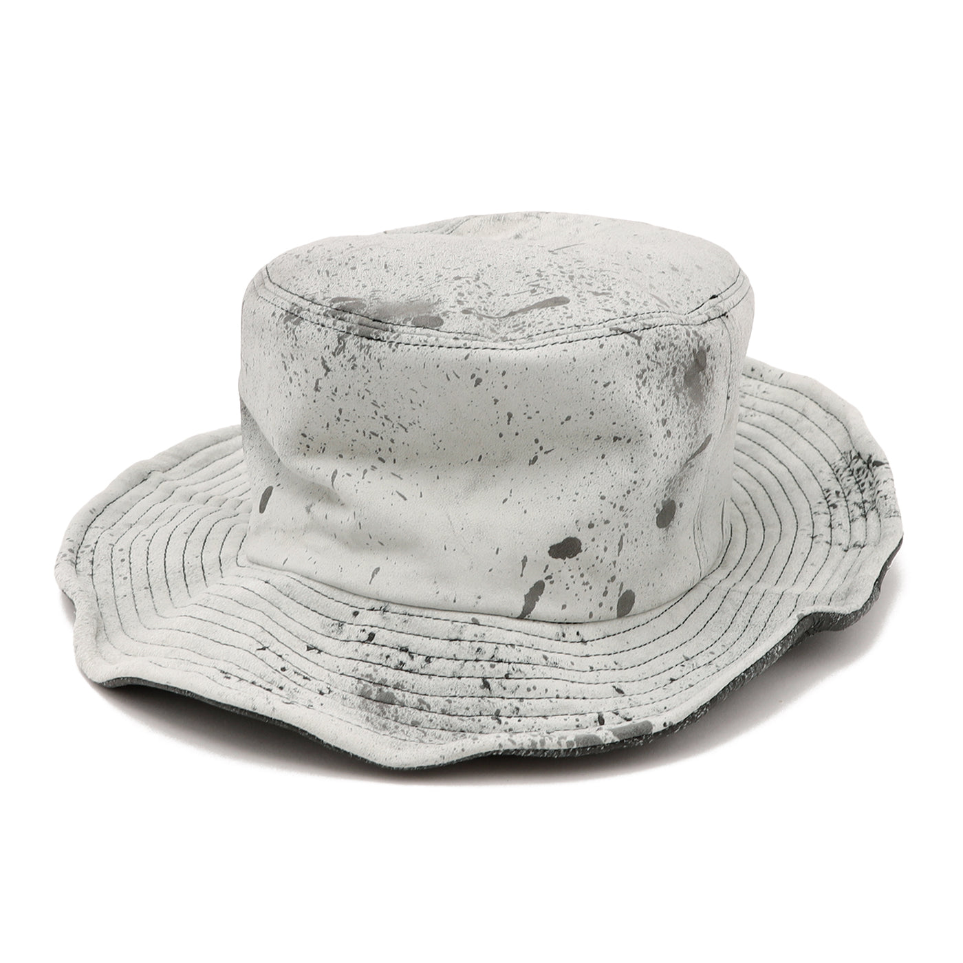 Painting White Leather Bucket Hat / WHITE
