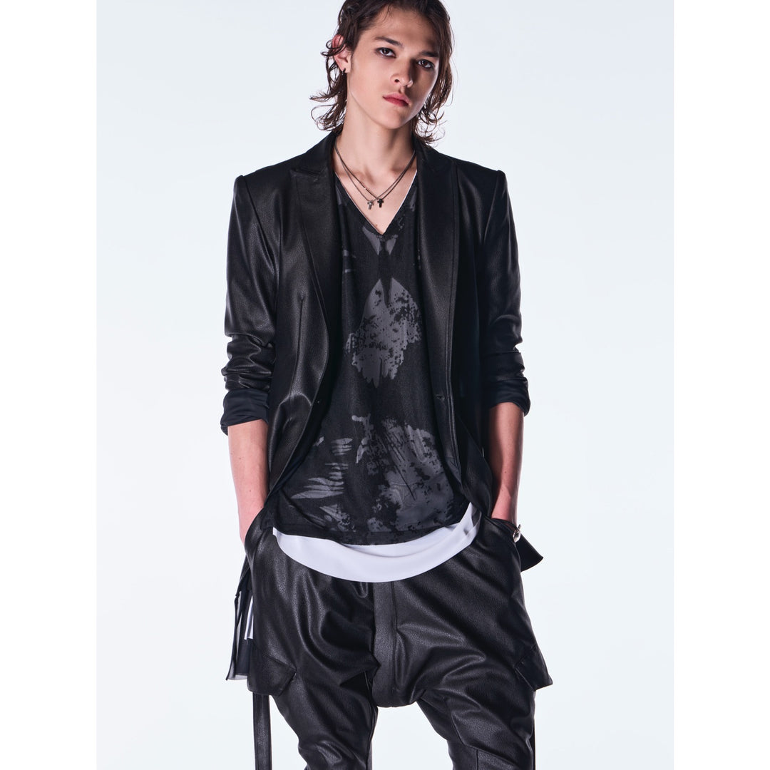 新品55000円kiryuyrikキリュウキリュウレザーコーティングジップベスト kiryuyrik(キリュウキリュウ)EmbossSilleyJersey LayerdJacket / Black