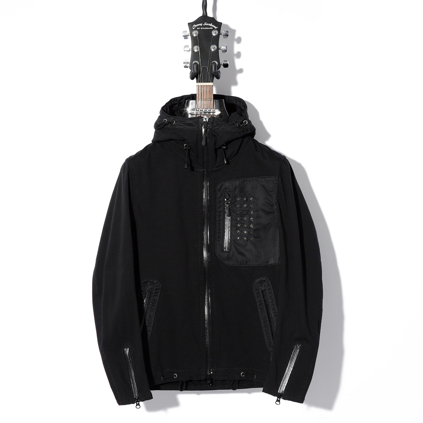 T/C MOCKRODY NYLON COMBINATION HOODIE / C:BLACK