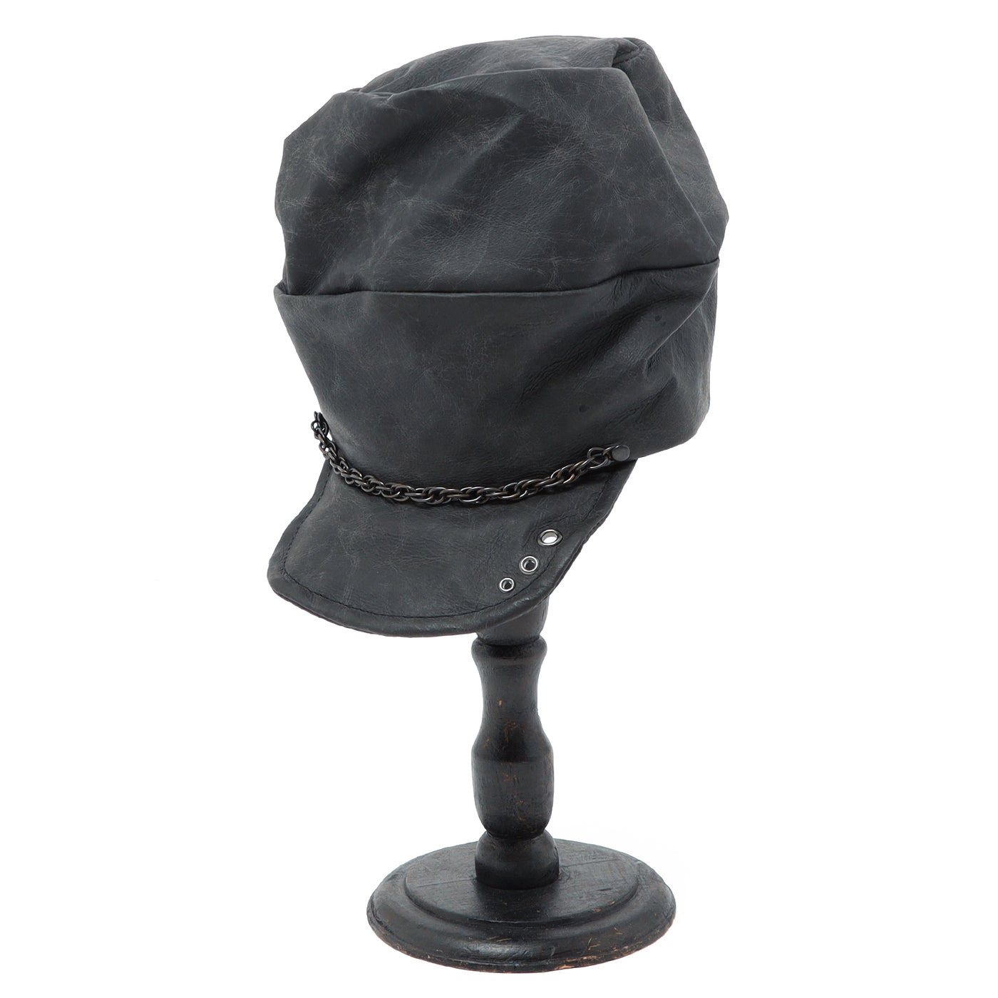 Leather Chain Turn Cap / BLACK
