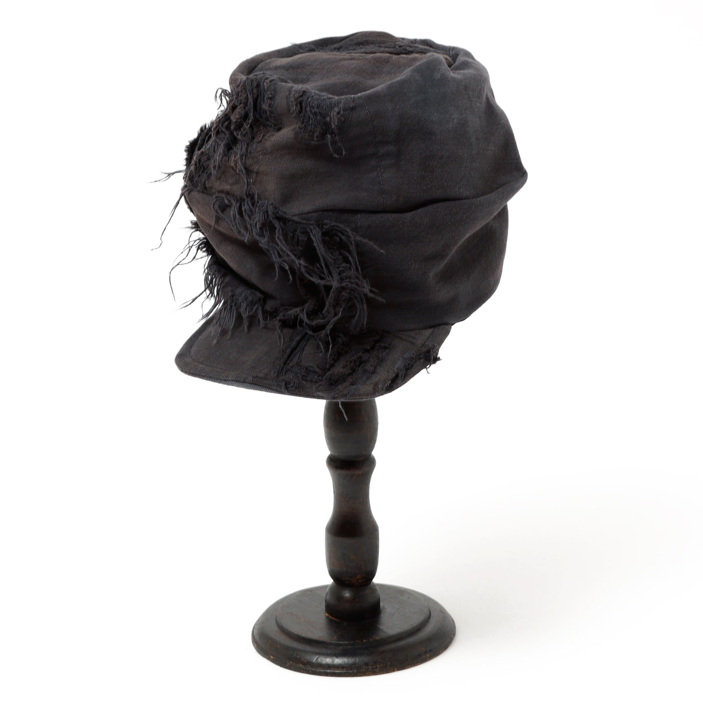Black Denim Damaged Turn Cap / BLACK