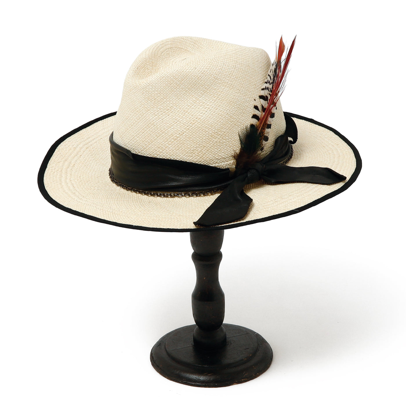 Feather Chain Fedora Panama Hat / BEIGE