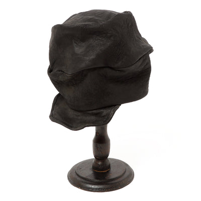 Bleached Leather Turn Cap / BLACK