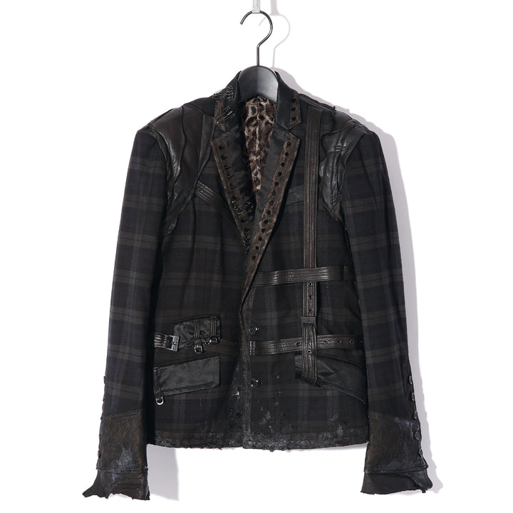Roen ロエン パッチワーク チェック フーデッドジャケット スカル 黒 46 Roen(ロエン) CHECK HARNESS JKT / BLACK – ANRE-R SALON