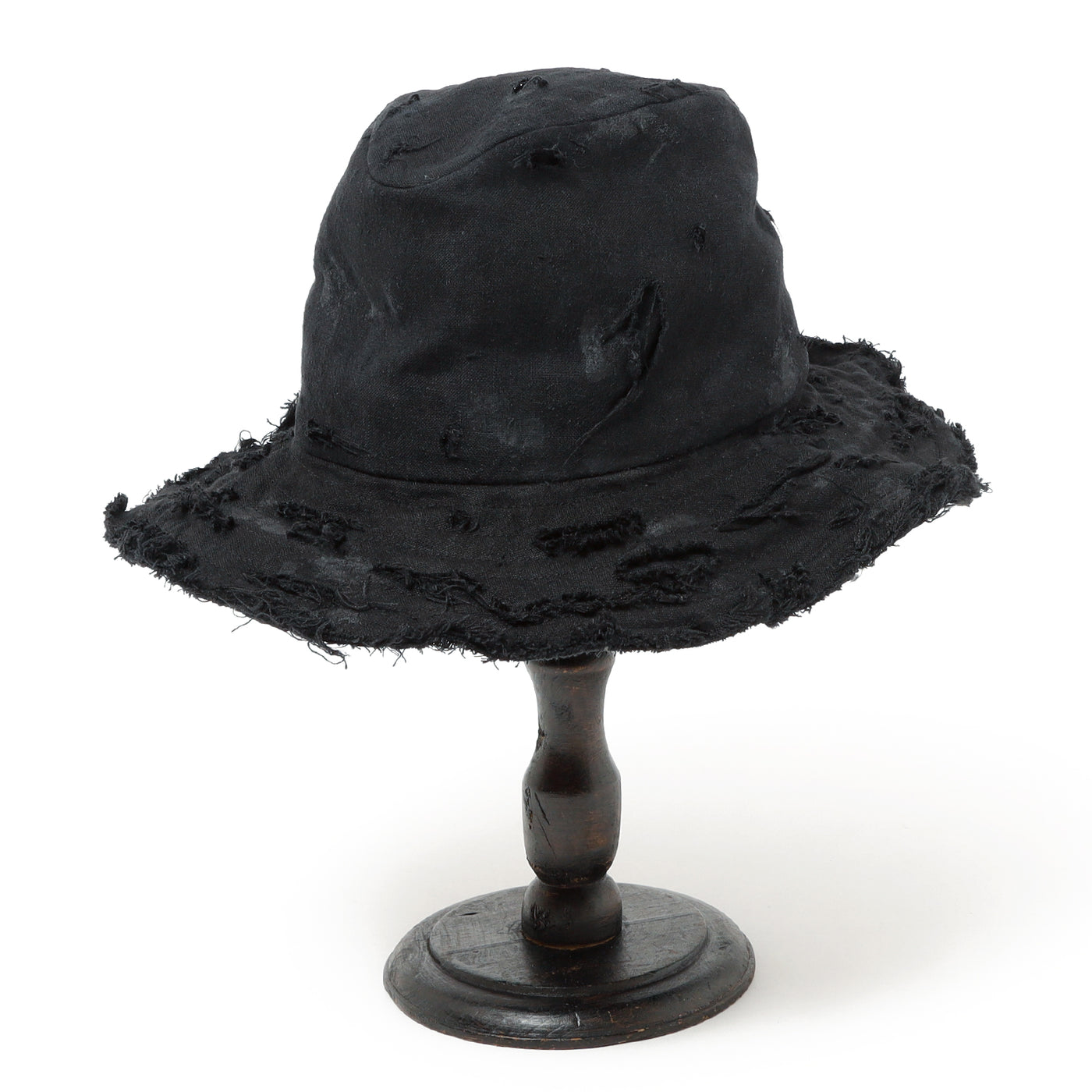 Dirty Black Linen Damaged Fedora Hat / BLACK