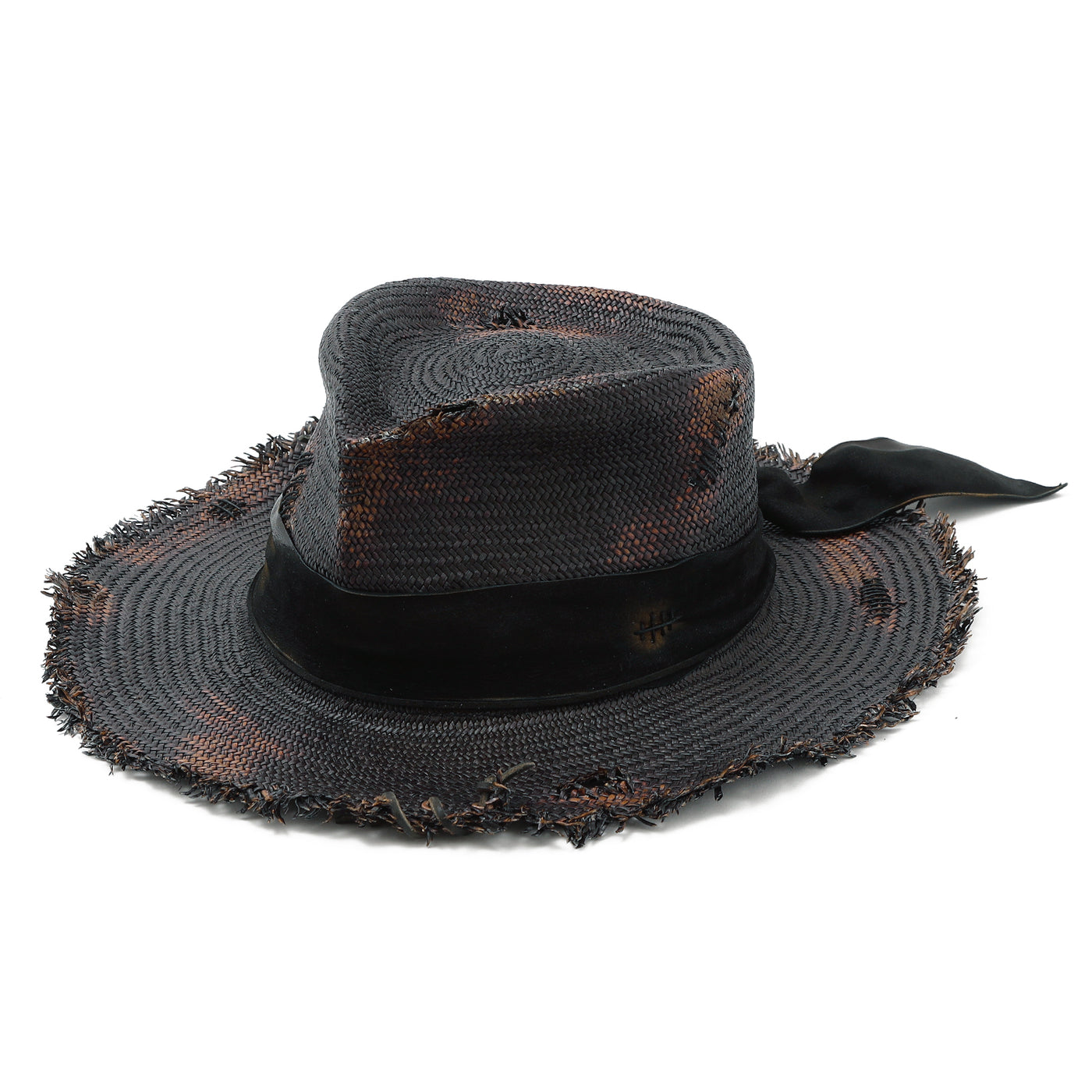 Damege&Burned Black Panama Hat / BLACK