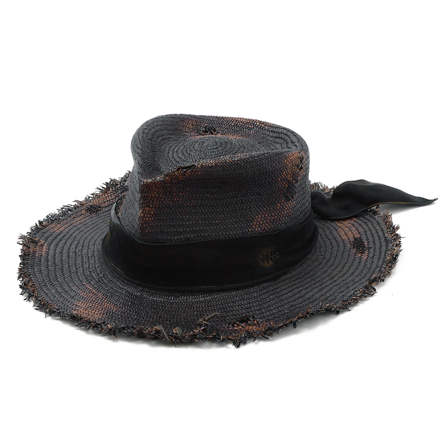 Small Triangle Hat triangles hat(トライアングルズハット) Damege&Burned Black Panama Hat / BLACK ...