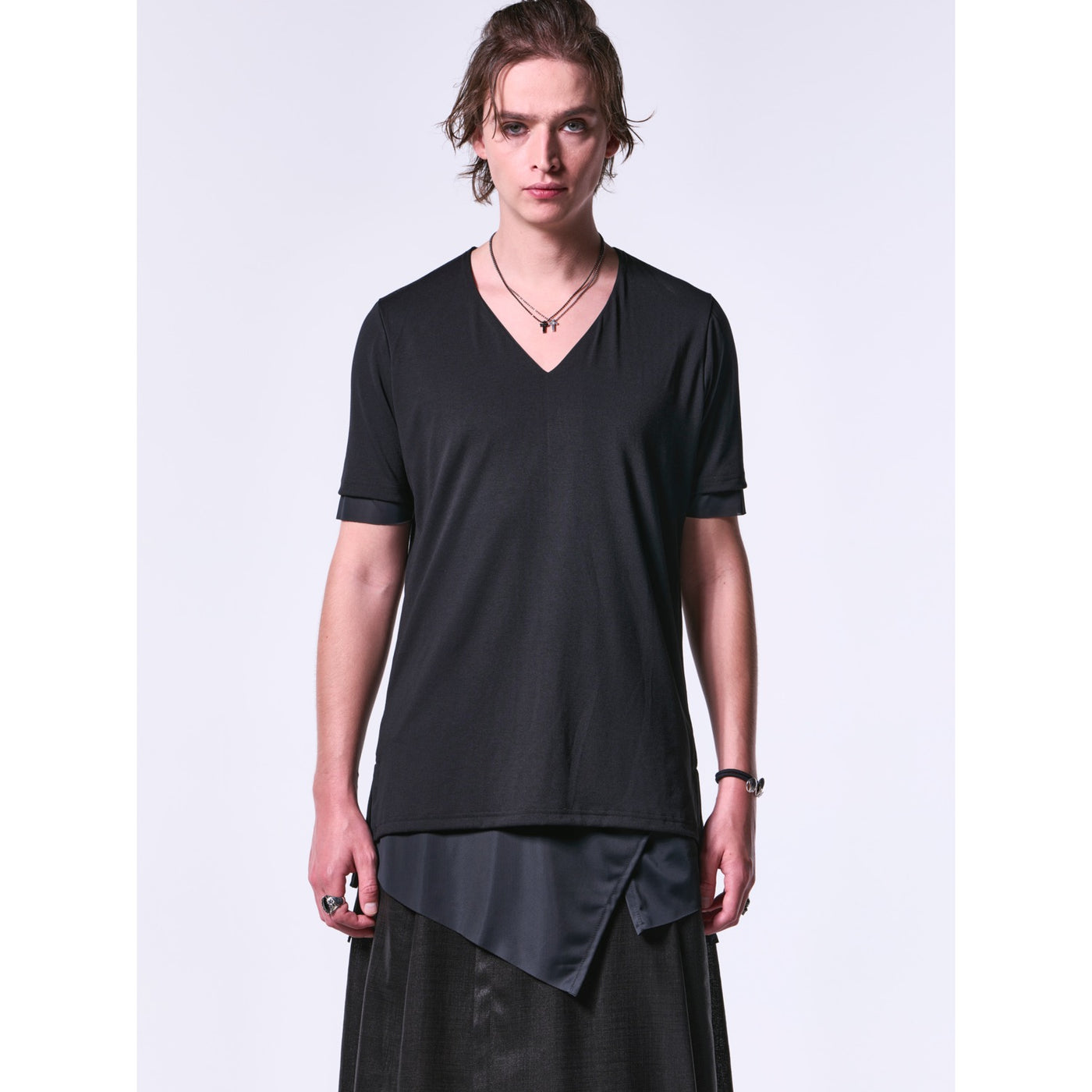 BEA-TENJIKU＋LiningJersey SlitHemLayeredT-Shirt / Black&Black