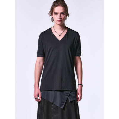 BEA-TENJIKU＋LiningJersey SlitHemLayeredT-Shirt / Black&Black