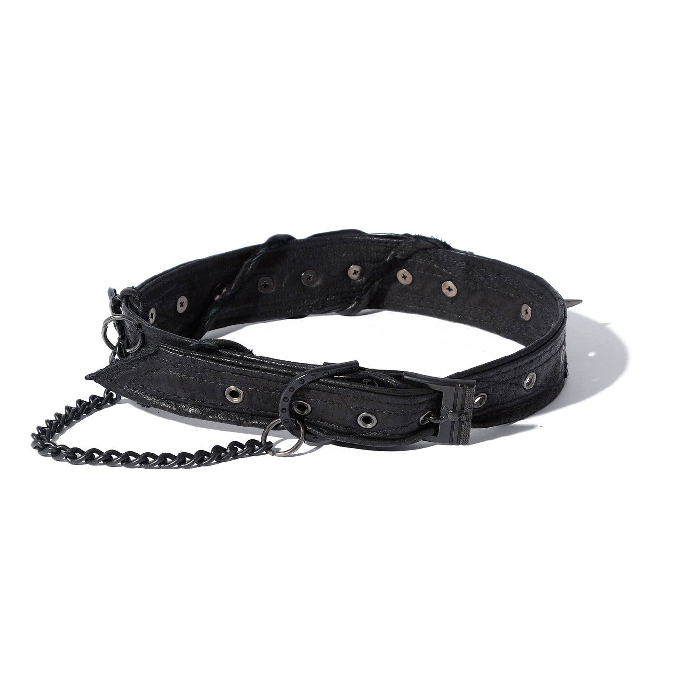 REMAKE STUDS CHAIN LEATHER CHOKER / BLACK