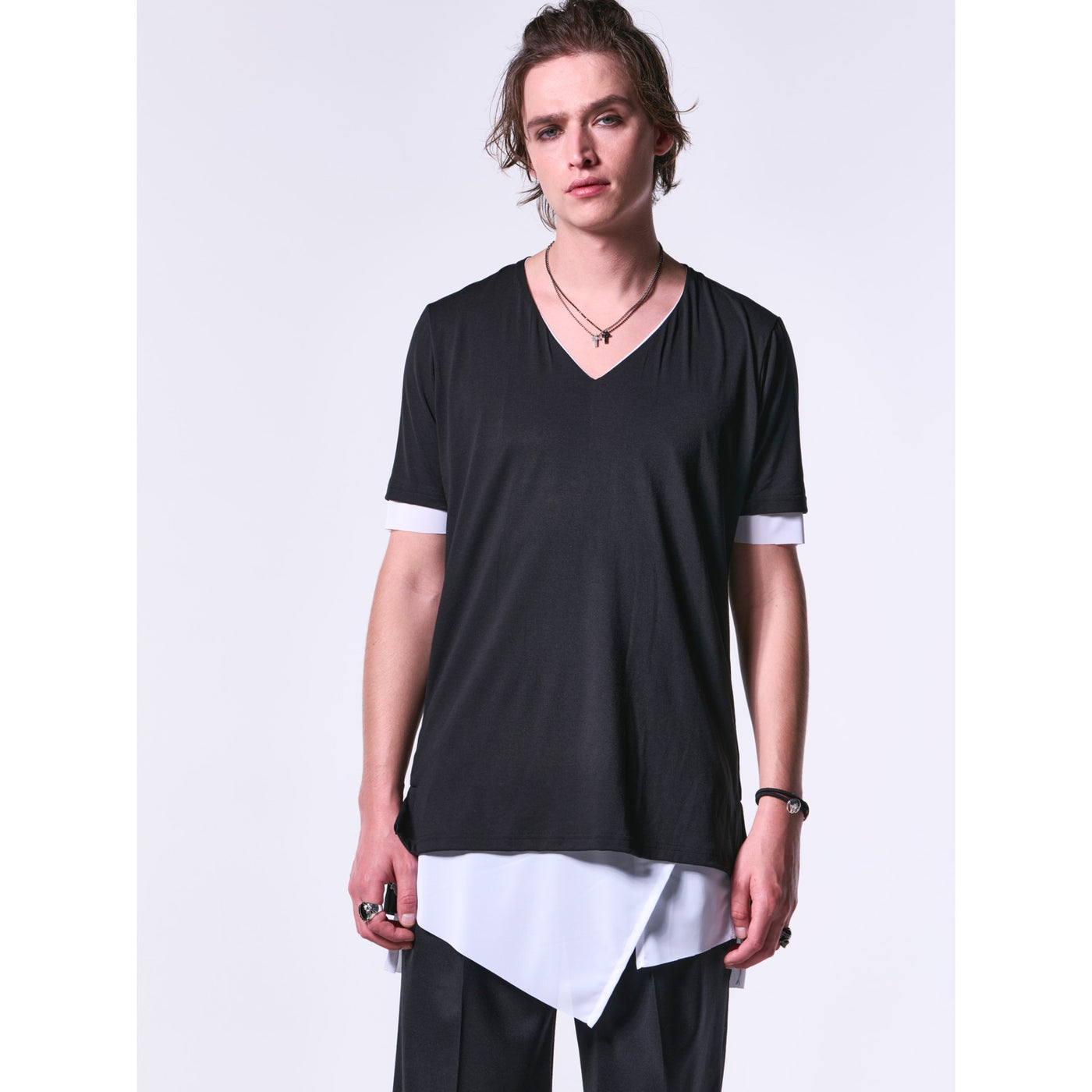 BEA-TENJIKU＋LiningJersey SlitHemLayeredT-Shirt / Black&White