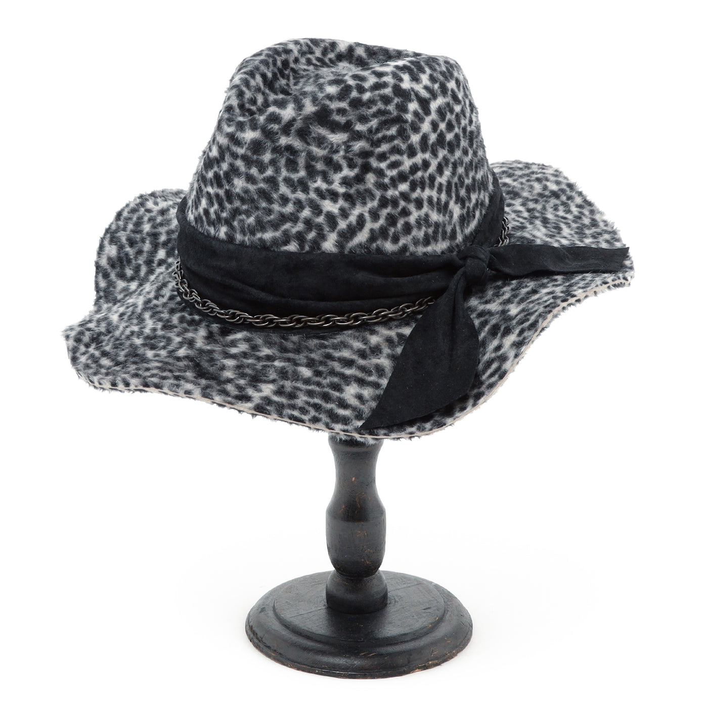 Gray Leopard Leather Chain Hat / GRAY