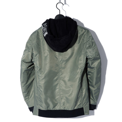 FAKE LAYERED NYLON JK w/HOOD / KHAKI