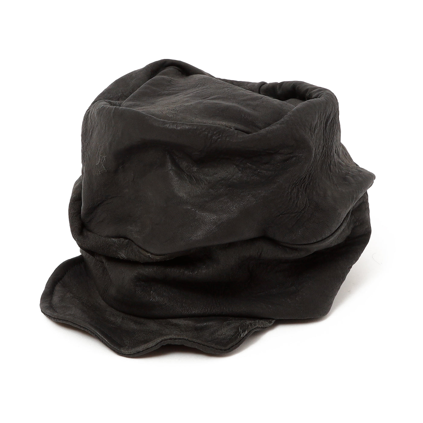 Bleached Leather Turn Cap / BLACK