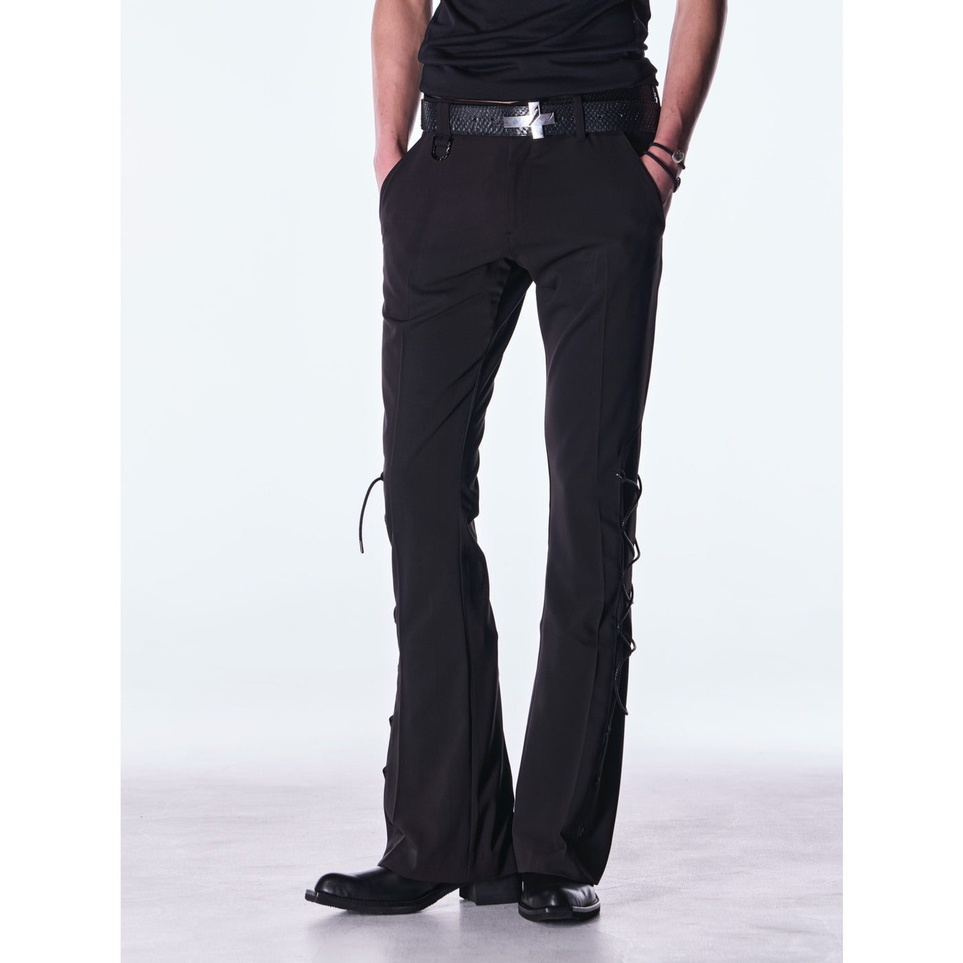 kiryuyrik(キリュウキリュウ)PE Gabardine LaceUpFlareSlacks / Black