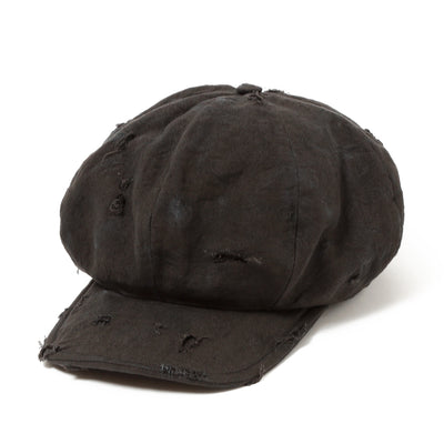 Dirty Black Linen Damaged Casquette / BLACK