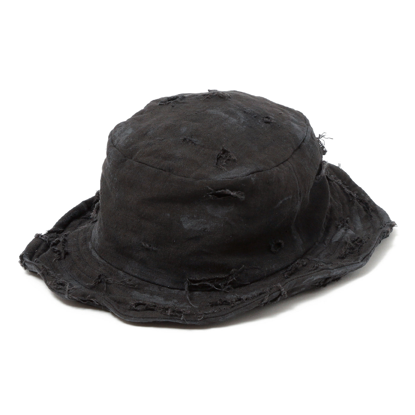 Dirty Black Linen Damaged Bucket Hat / BLACK