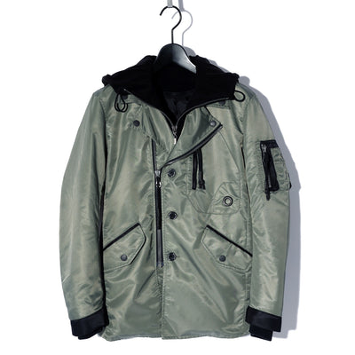 FAKE LAYERED NYLON JK w/HOOD / KHAKI