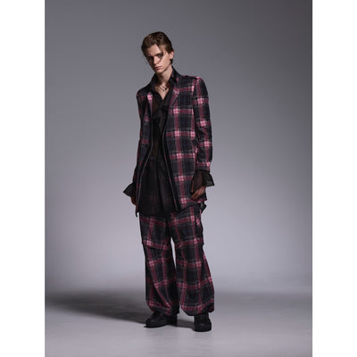 PinkCheckTwill TrimmingStandoCollarJacket / Black&Pink