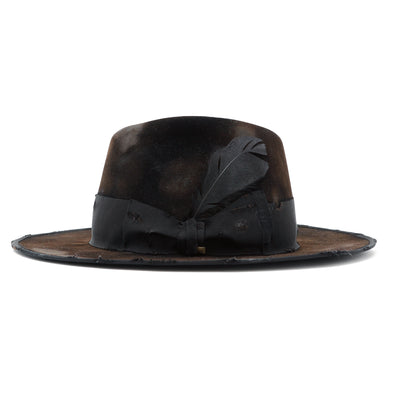 Burned Western Hat w/Feather / BLACK