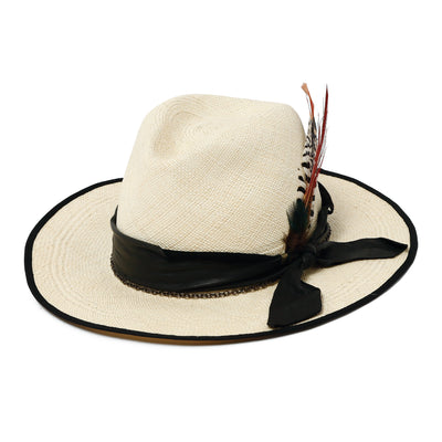 Feather Chain Fedora Panama Hat / BEIGE