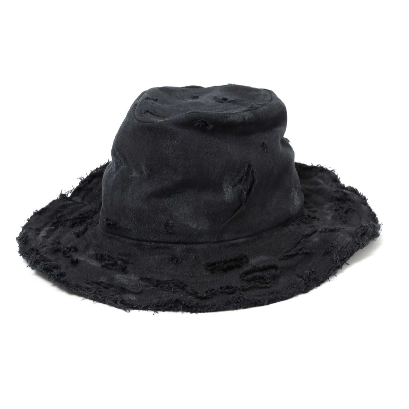 Dirty Black Linen Damaged Fedora Hat / BLACK