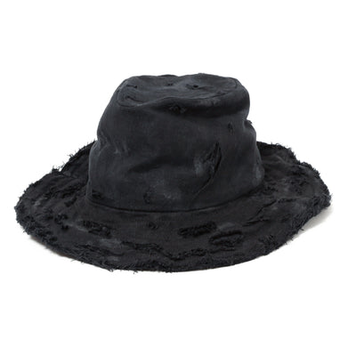 Dirty Black Linen Damaged Fedora Hat / BLACK