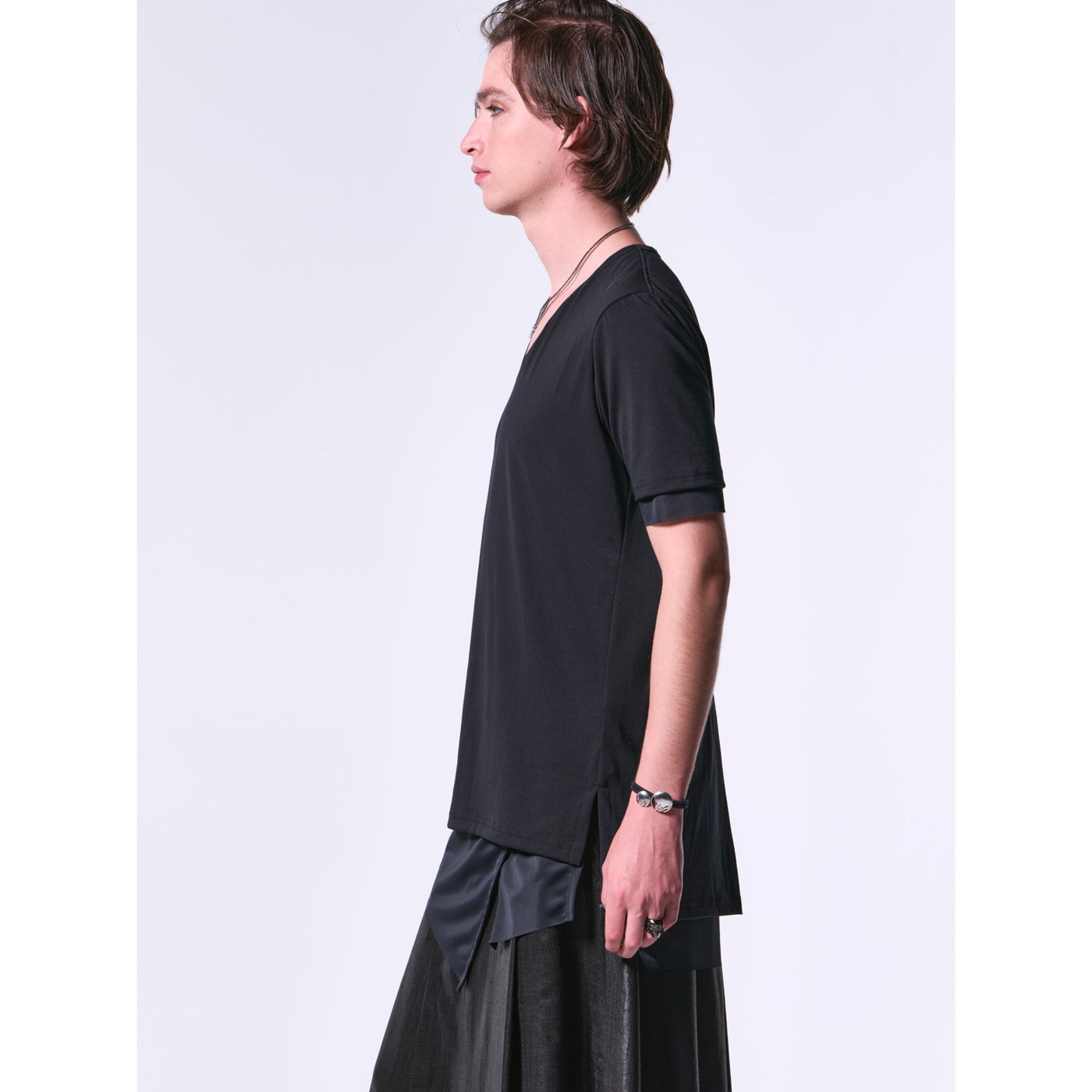 BEA-TENJIKU＋LiningJersey SlitHemLayeredT-Shirt / Black&Black