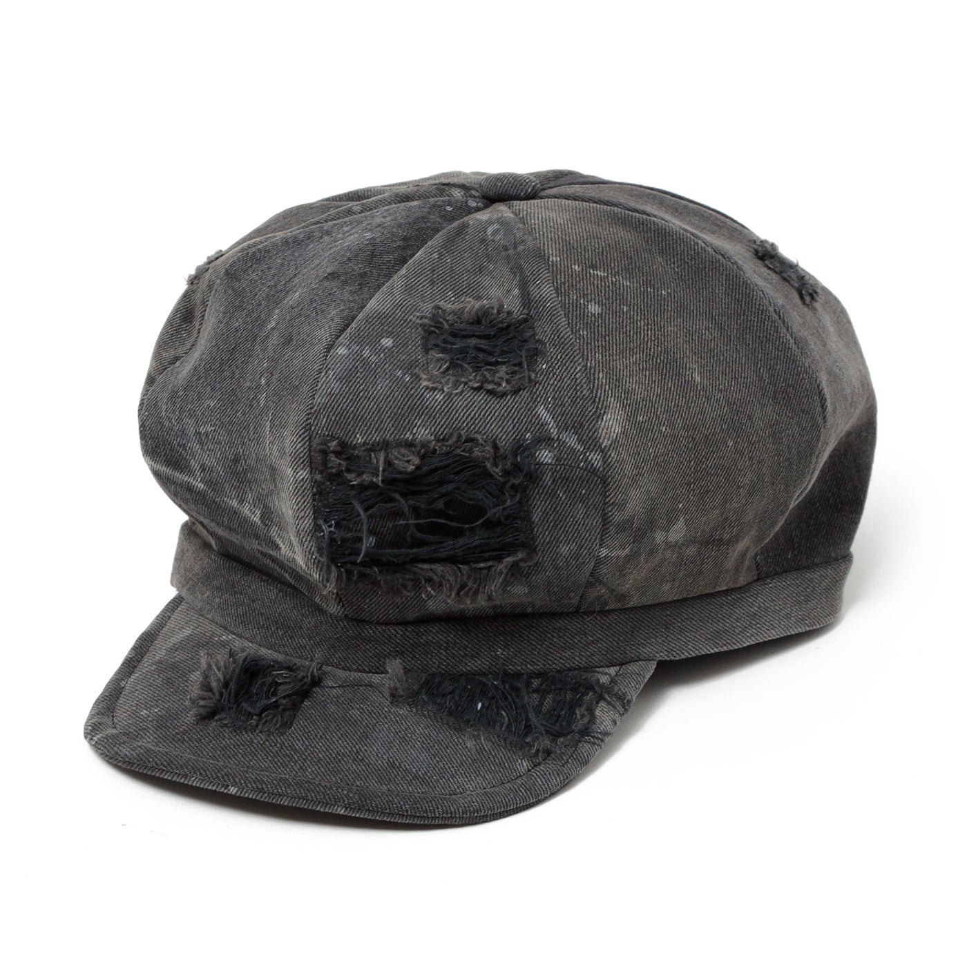 Painting & Damaged Denim Casquette / BLACK