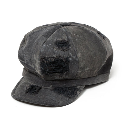 Painting & Damaged Denim Casquette / BLACK