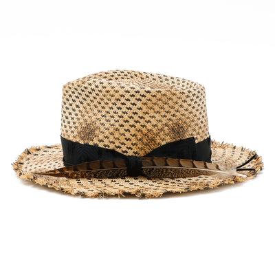 Burned Mix Panama Hat w/Feather / BEIGE