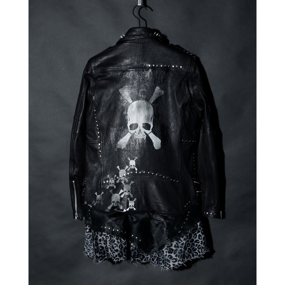 ジャケット・アウター 00s roen Studded Skull Zip ridersJacket Roen(ロエン) REMAKE STUDS WHITE LEO SKULL RIDERS JKT / BLACK