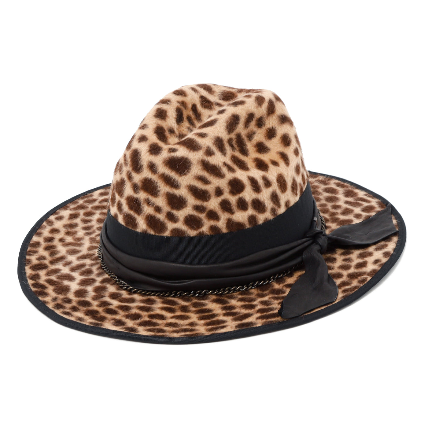 Beige Leopard Leather Chain Hat / BEIGE