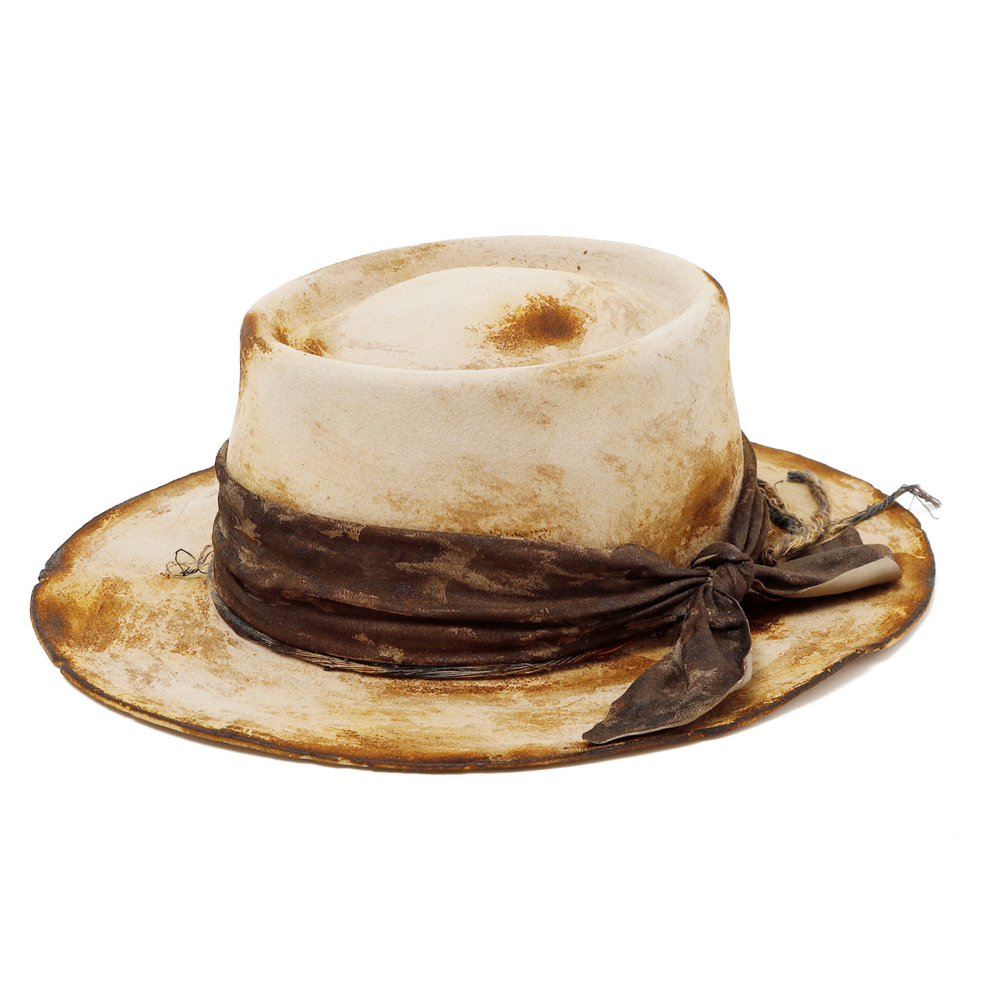 Burned Dirty Leather Ribbon Hat / BEIGE