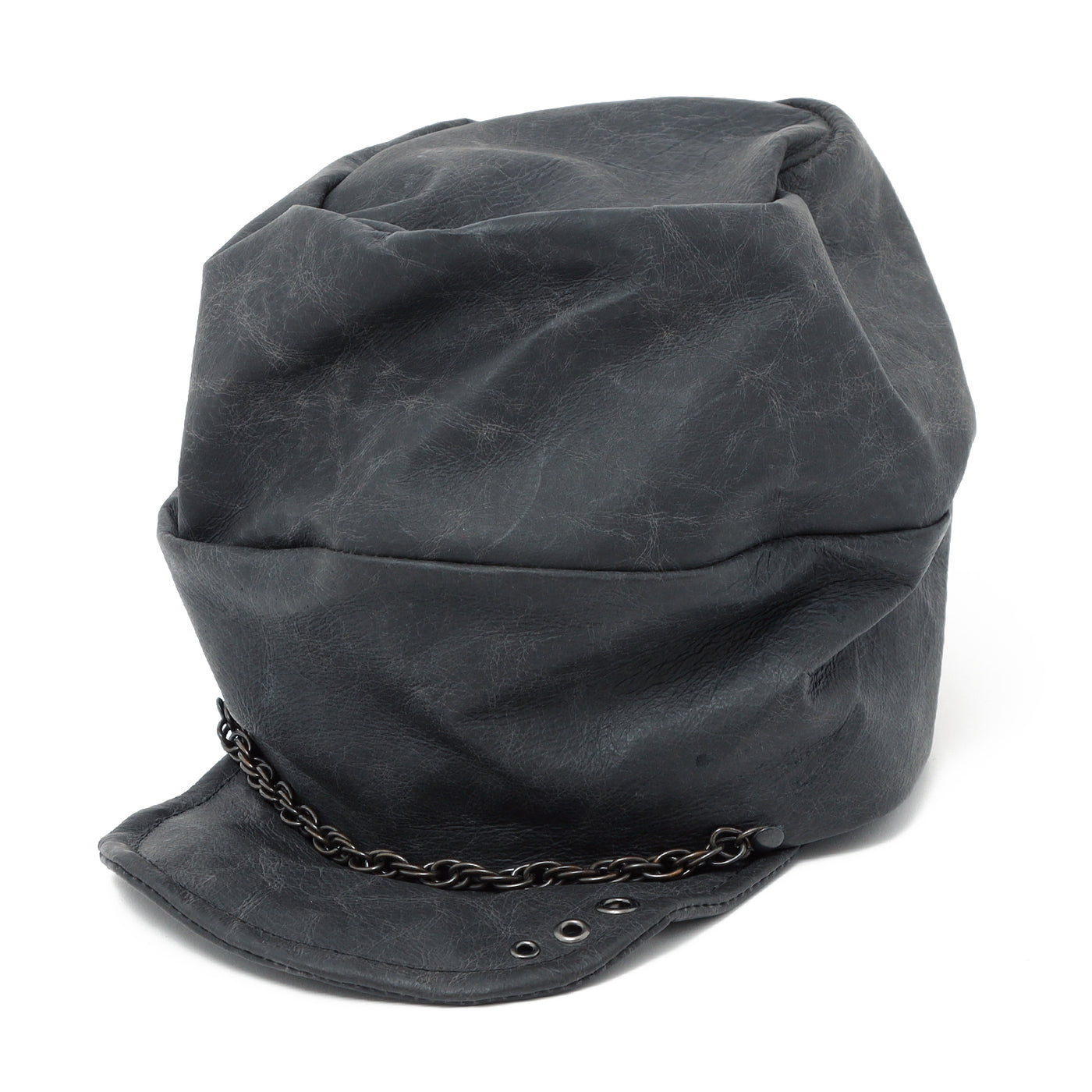 Leather Chain Turn Cap / BLACK