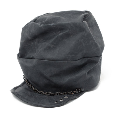 Leather Chain Turn Cap / BLACK