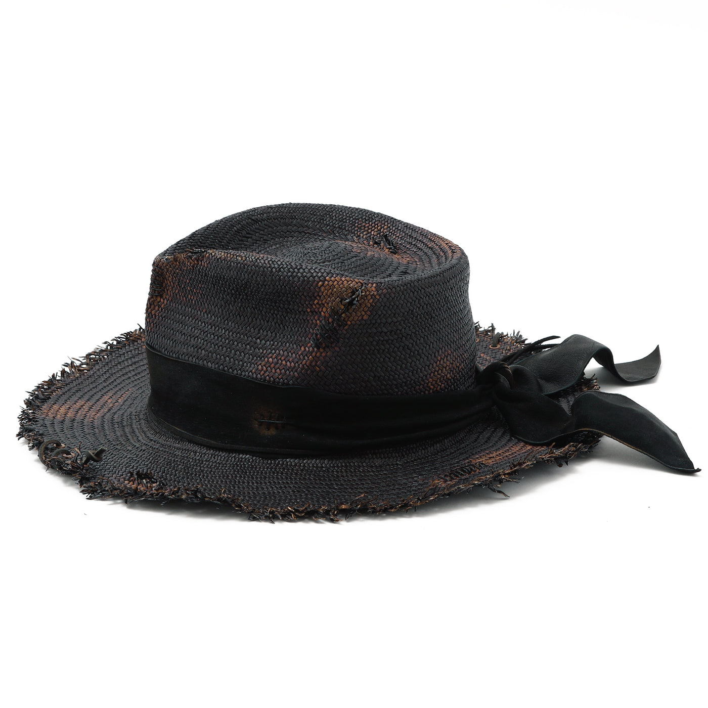 Damege&Burned Black Panama Hat / BLACK